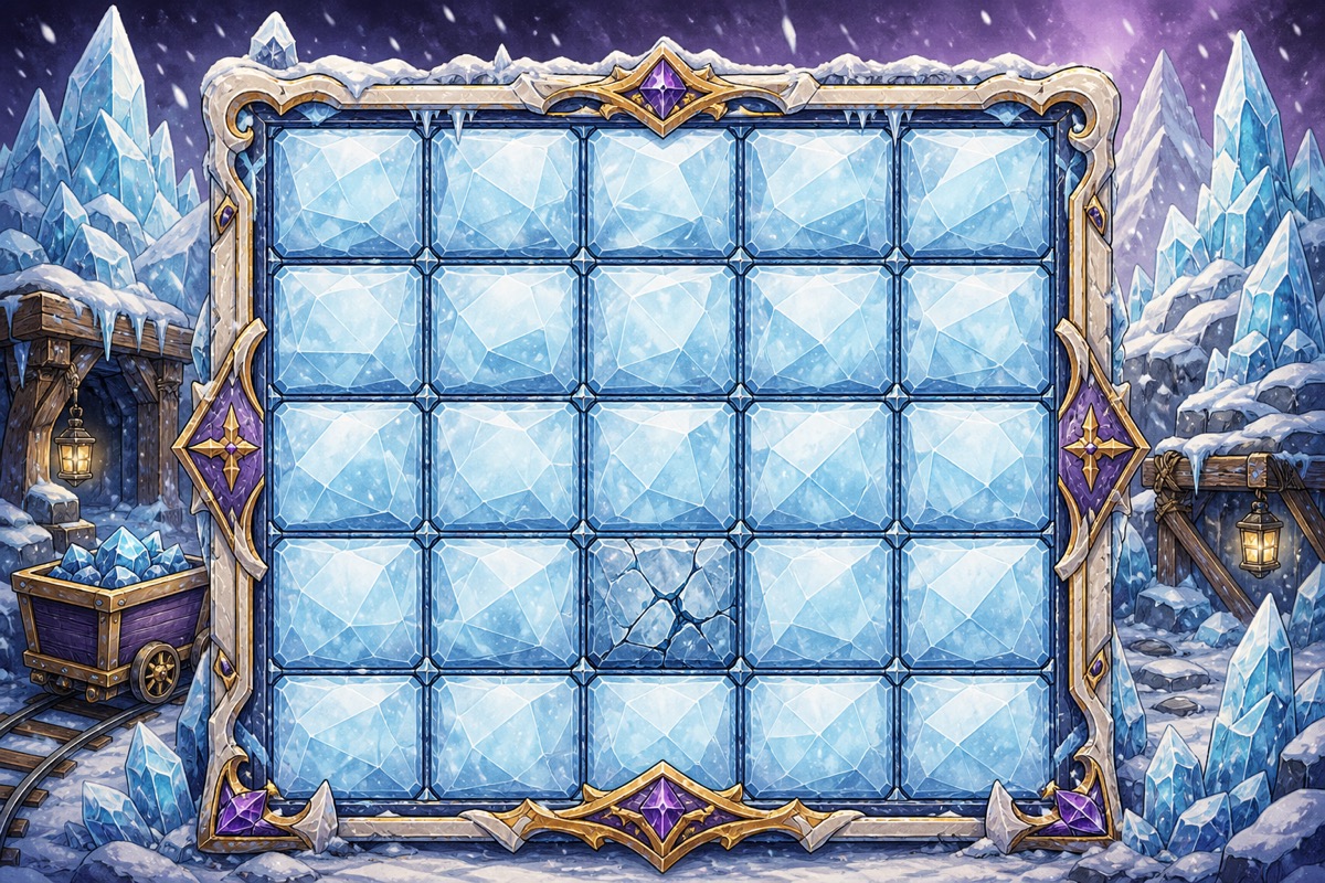 Hand-drawn grid of faceted ice tiles in a frost kingdom